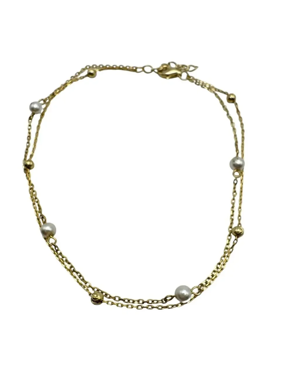 Two Strand Gold Plated Sterling Silver Faux Pearls 8